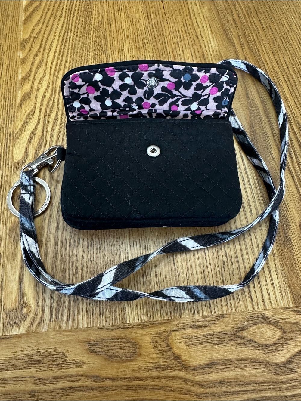 Vera Bradley Quilted ID Holder with Pink Floral Lining and Detachable Lanyard